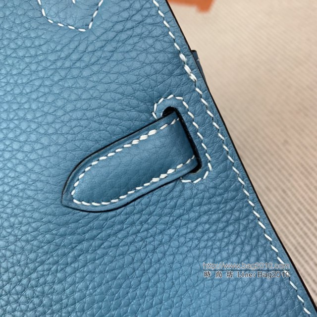 Hermes包包 愛馬仕Jypsiere吉普賽28cm 單肩斜挎愛馬仕包 牛仔藍銀扣  tdh2032